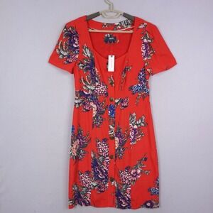 Maeve Anthro Womens Dress 6 Red Caldwell Buttondown Midi Cottagecore Prairie